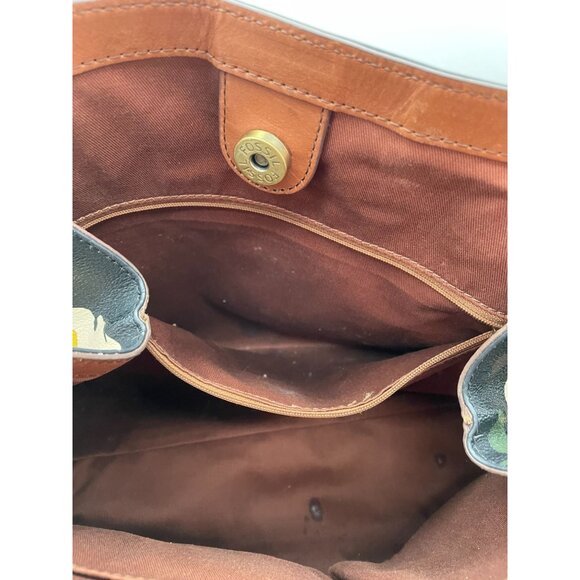 Vtg. Fossil Vinyl Leather Large Floral Rachel Tote Shoulder Bag w Matching Makeu - Picture 3 of 12